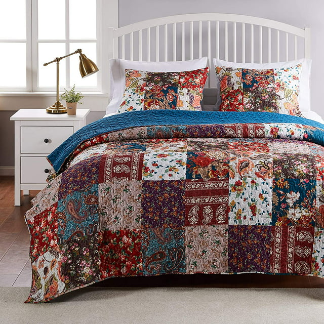 Barefoot Bungalow Poetry Patchwork Print Oversized Quilt Set, 3-Piece ...