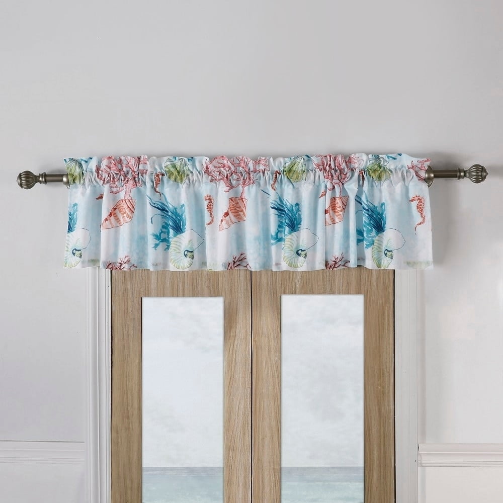 Sarasota Coastal Blue and White Microfiber Window Valance