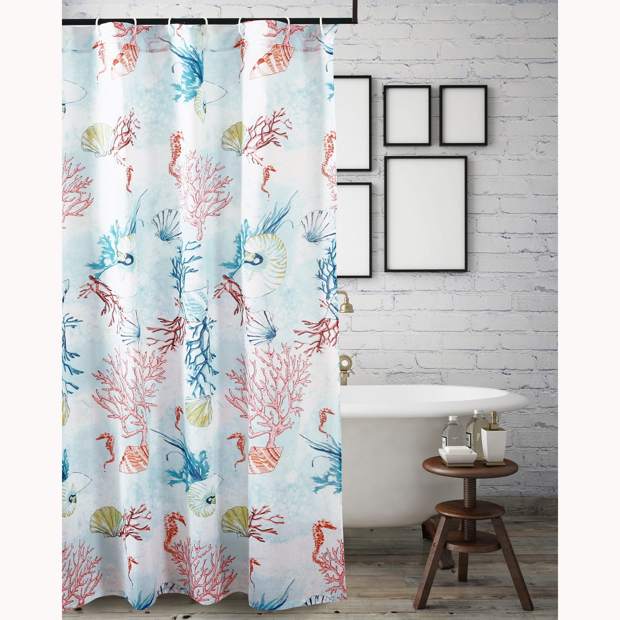 Ocean Marine Life Semi-Sheer Fabric Shower Curtain, 72" x 72"