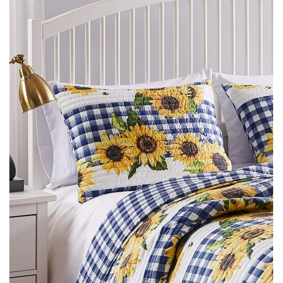 Barefoot Bungalow Sunflower Reversible Quilted Pillow Sham - 1 Count - Standard Size 20 W x 26 L inches