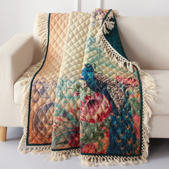 Barefoot Bungalow Vintage Peacock Microfiber polyester Quilted Throw, 50" x 60"
