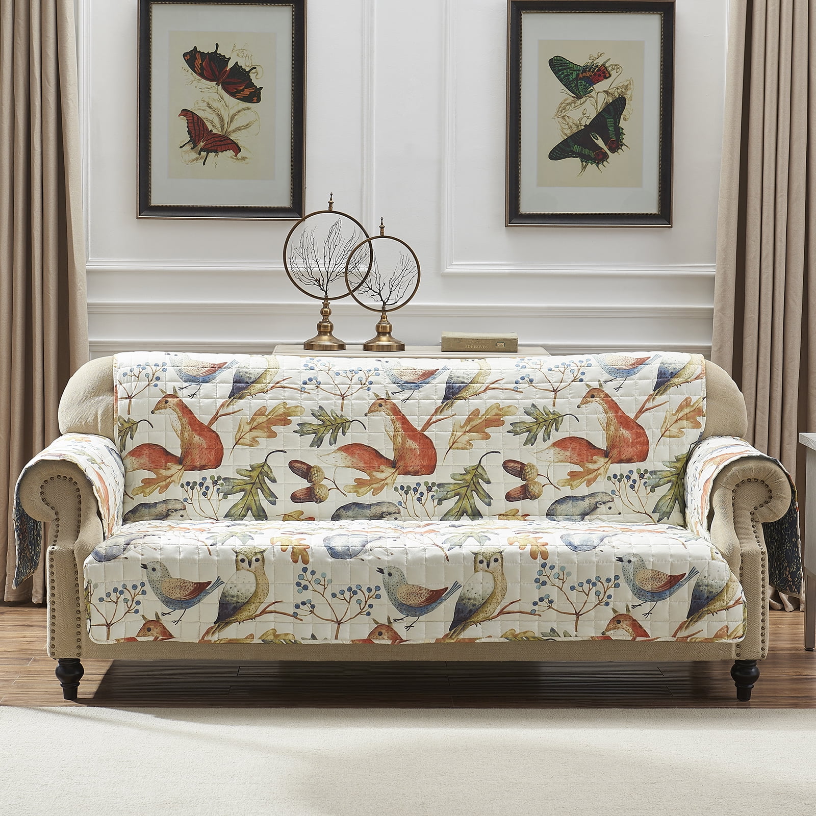 Reversible Natural Polyester Sofa Furniture Protector with Forest Animals