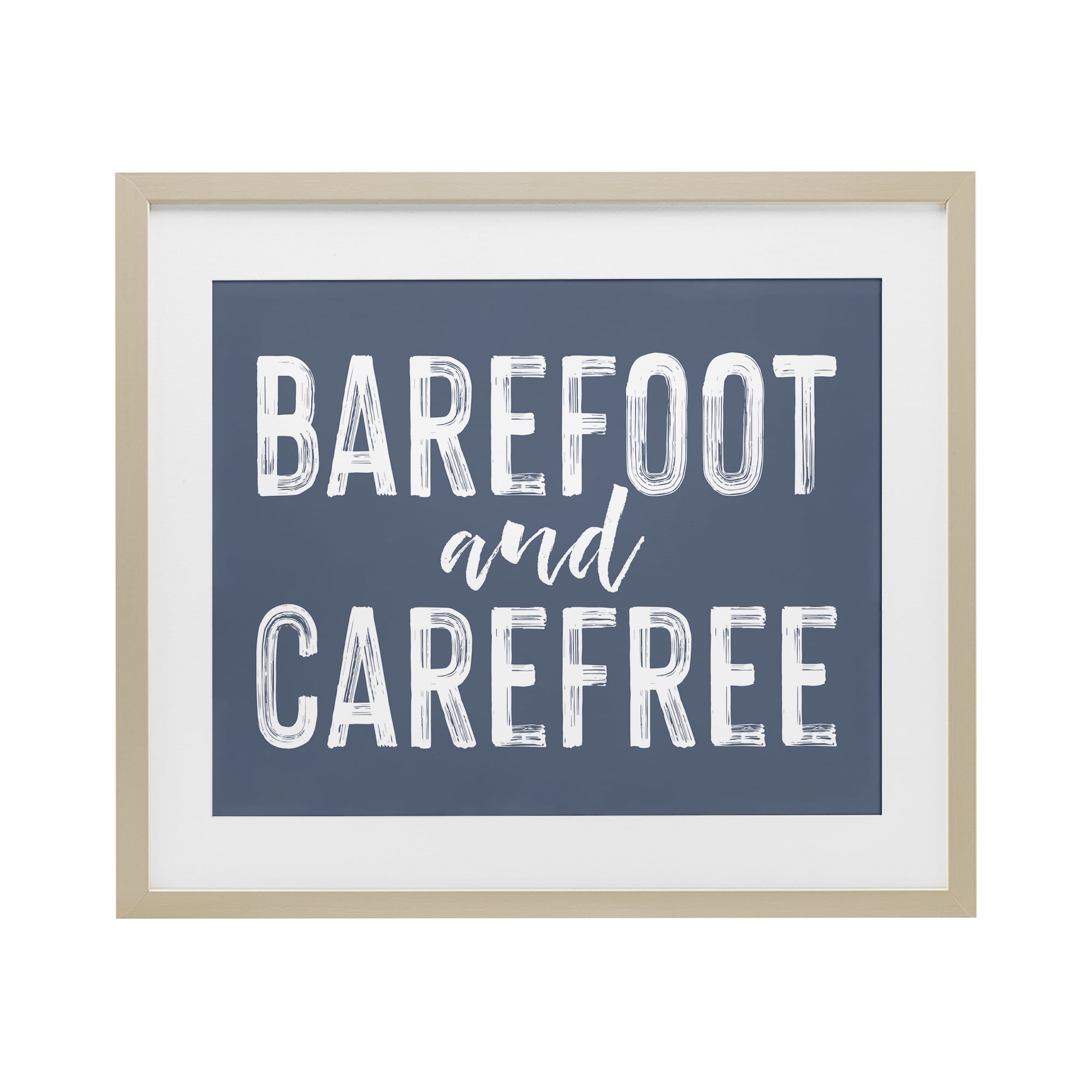 Barefoot & Carefree Blue Birch Framed Print Under Glass, design by Lettered and Lined