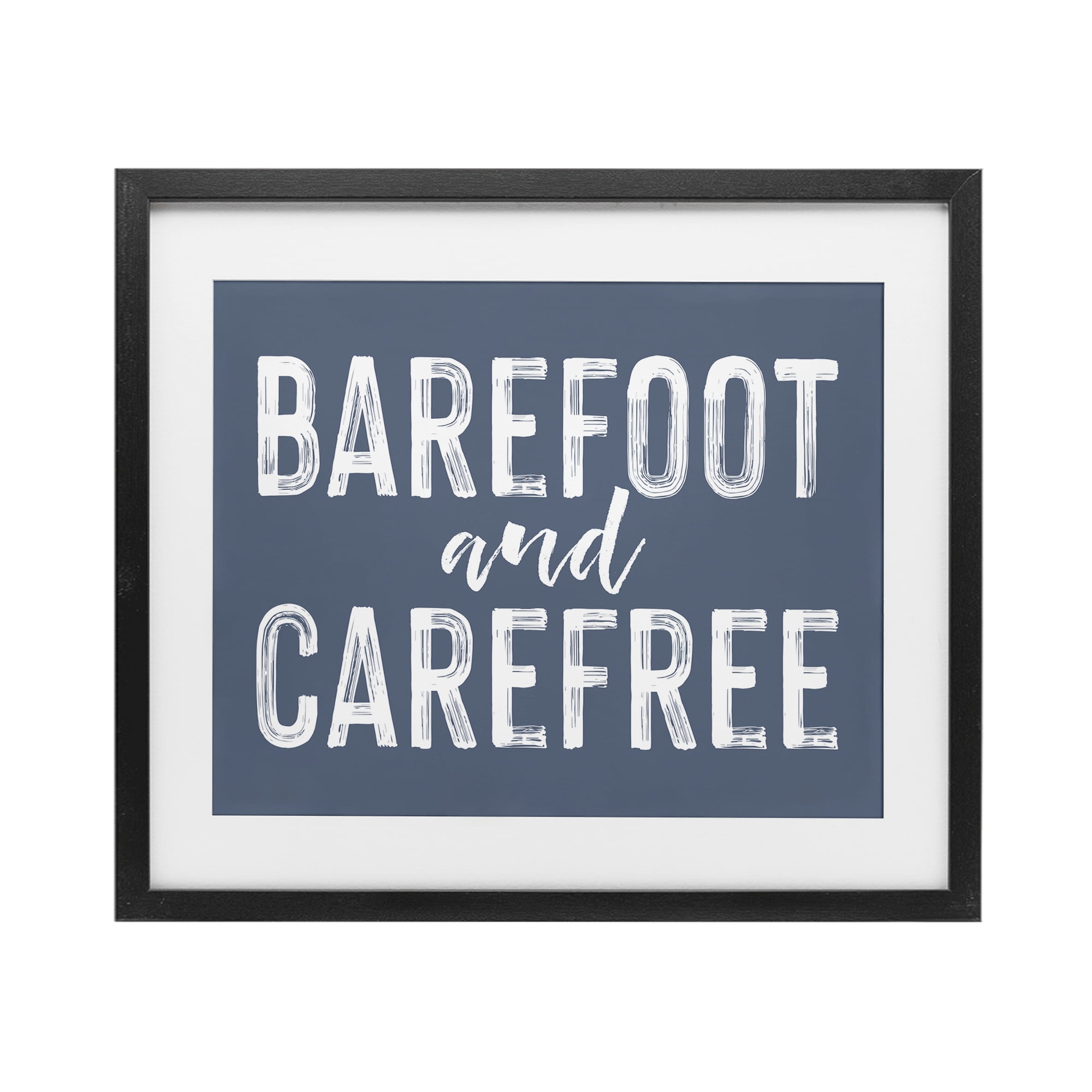 Barefoot & Carefree Blue Black Framed Print Under Glass, design by Lettered and Lined