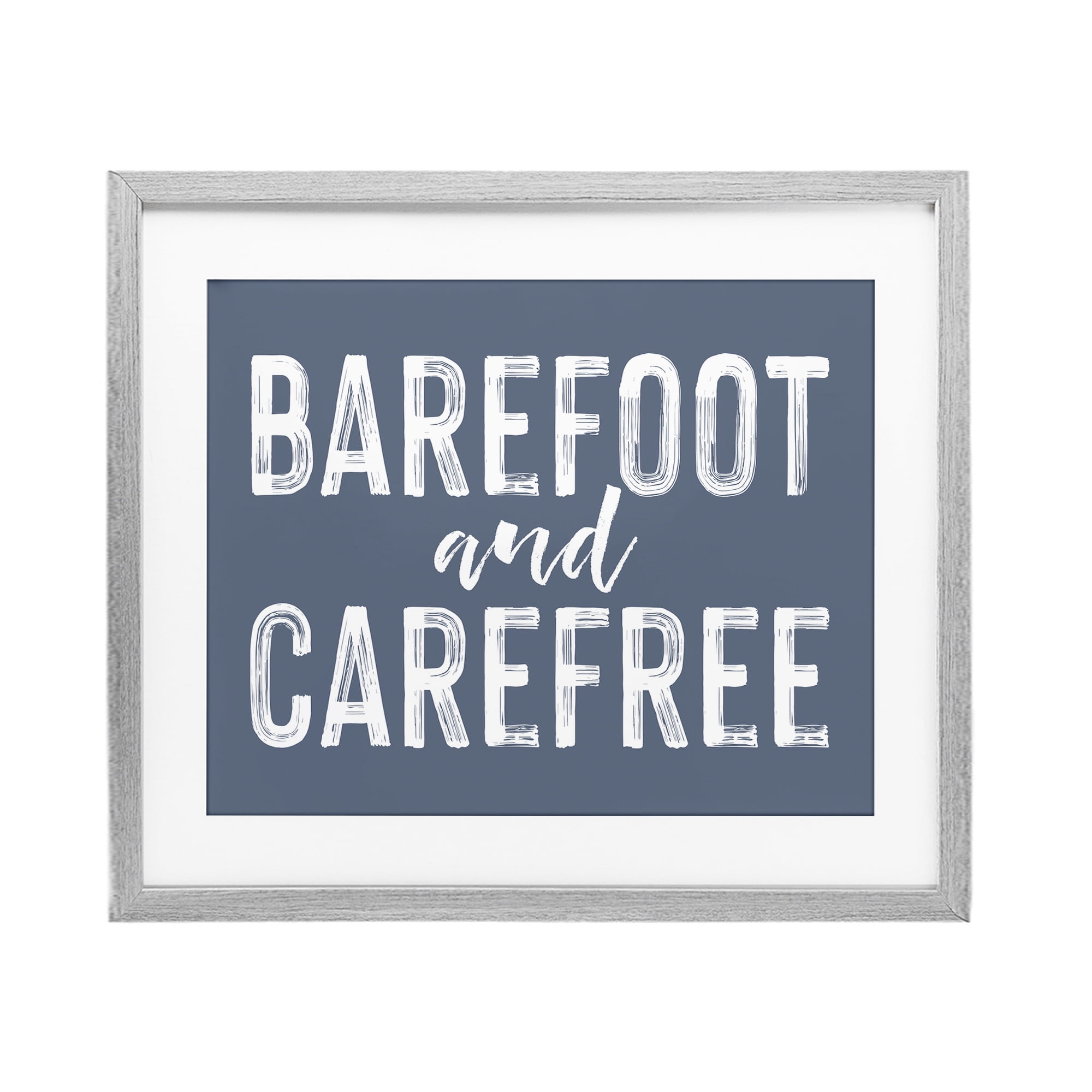 Barefoot & Carefree Blue Gray Framed Print Under Glass, design by Lettered and Lined