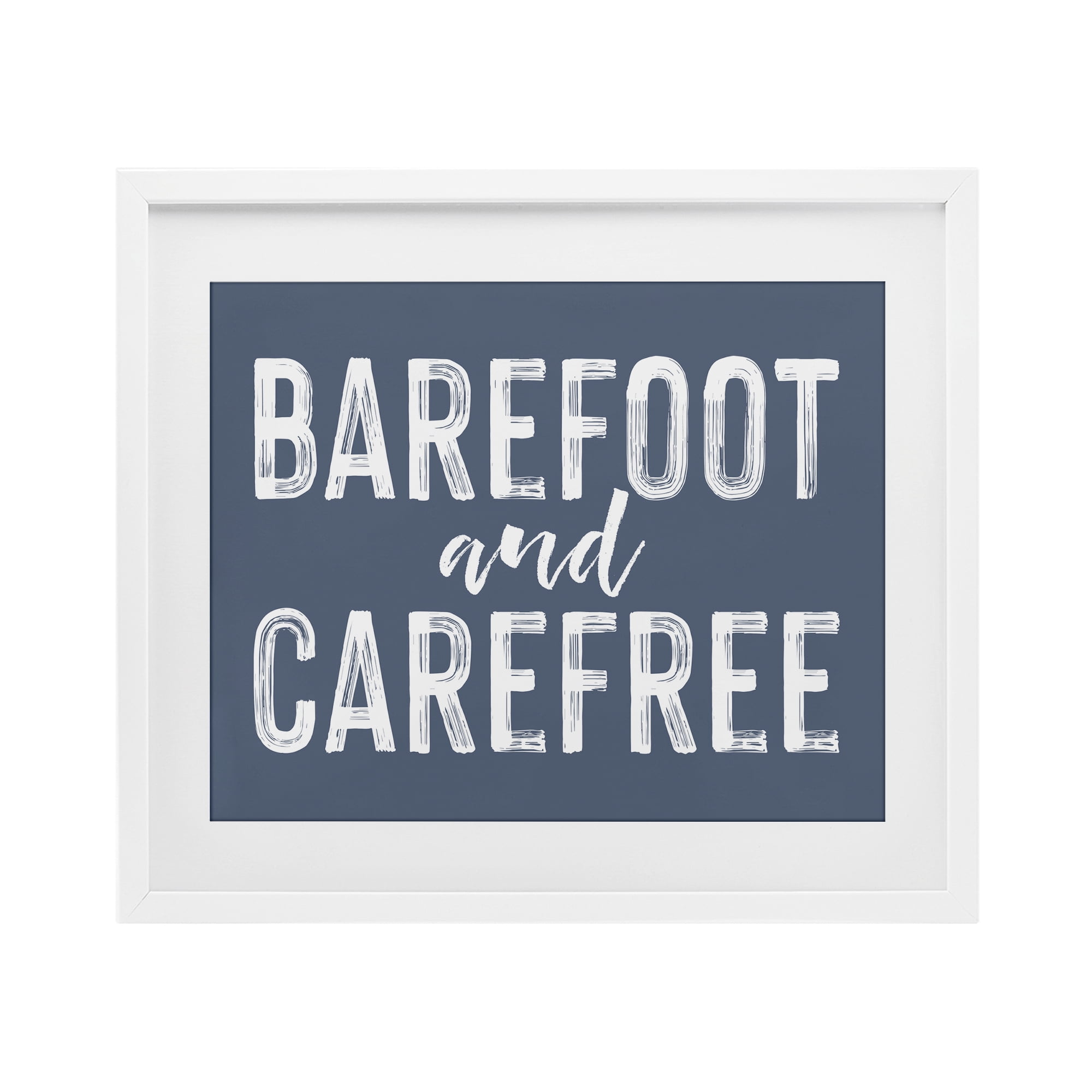 Barefoot & Carefree Blue White Framed Print Under Glass, design by Lettered and Lined