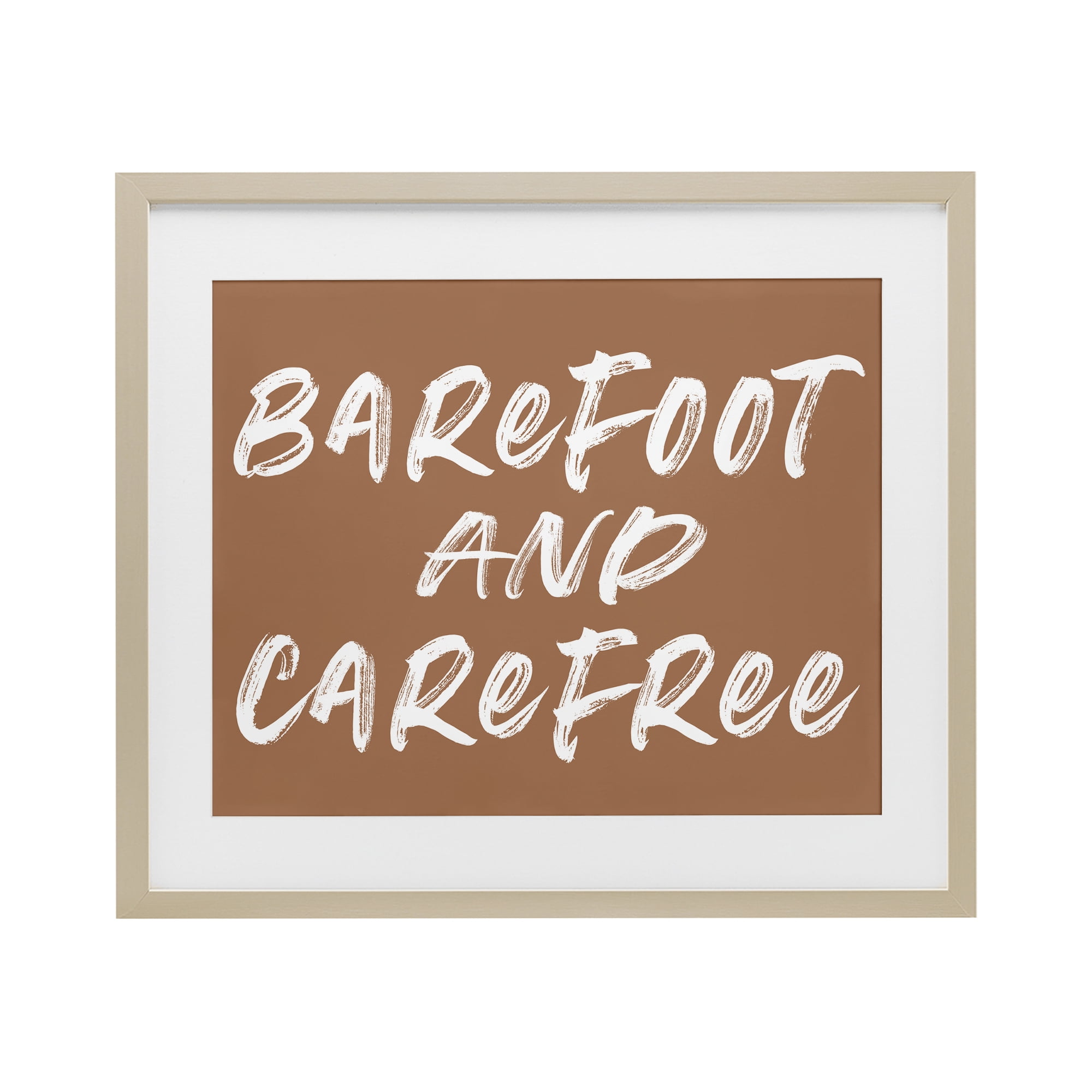 Barefoot & Carefree Brown Birch Framed Print Under Glass, design by Lettered and Lined