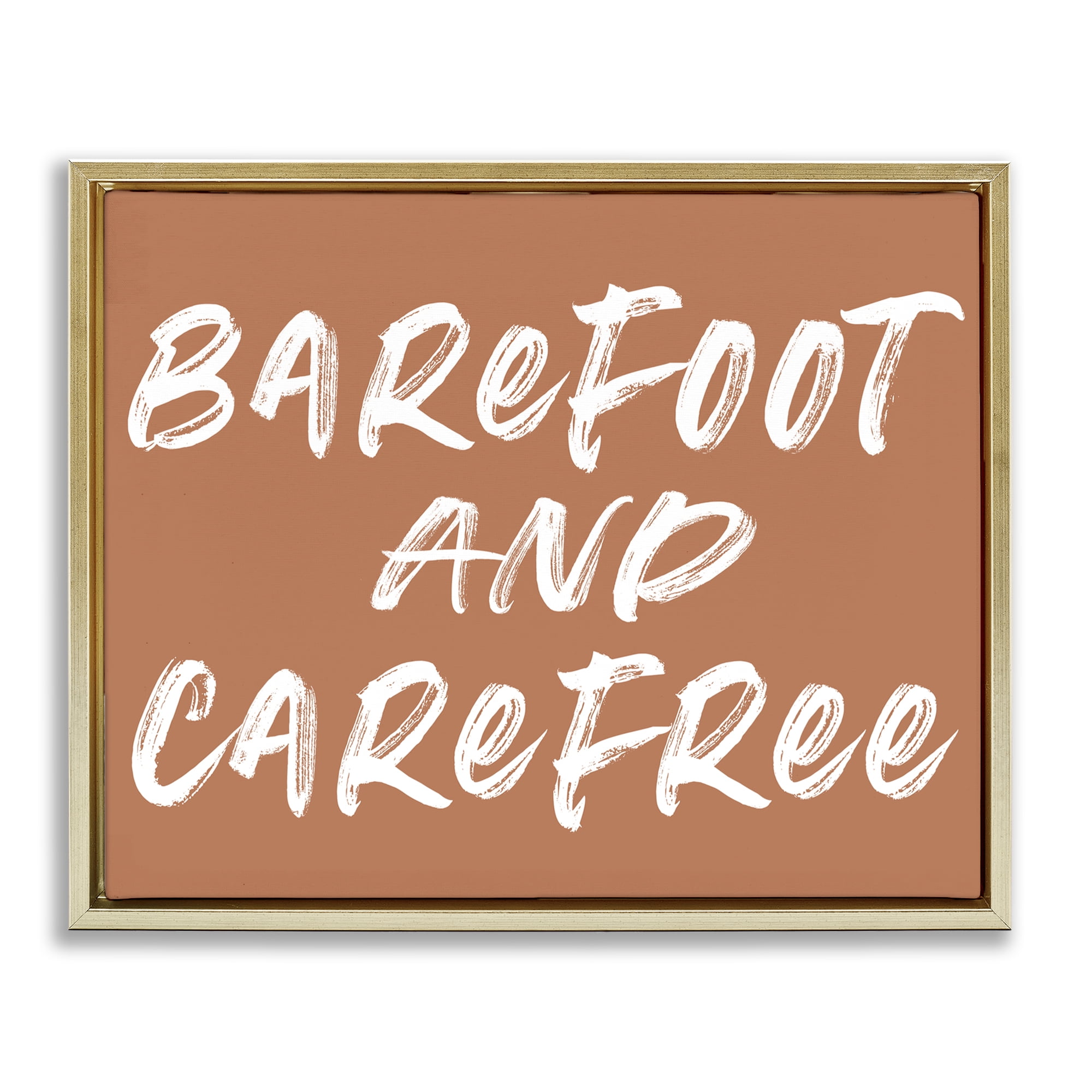 Barefoot & Carefree Brown Gold Framed Floater Canvas Wall Art, design by Lettered and Lined