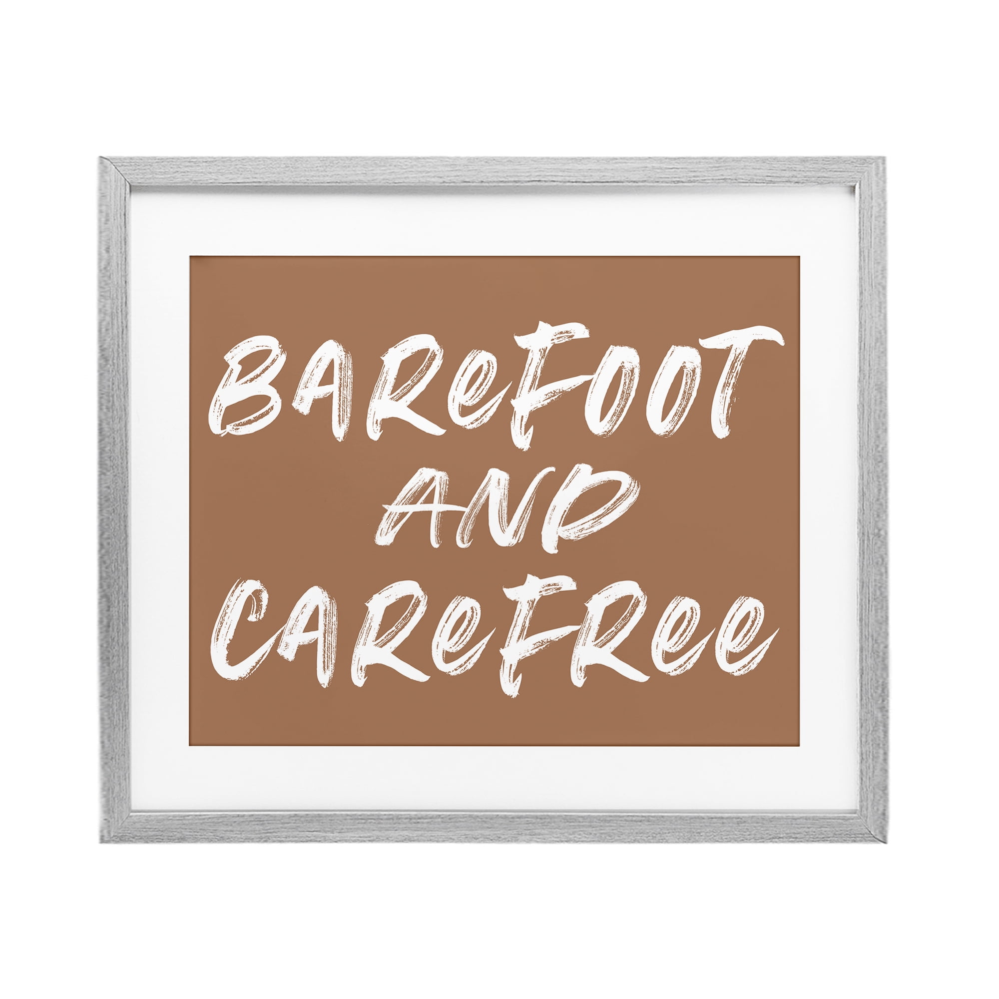Barefoot & Carefree Brown Gray Framed Print Under Glass, design by Lettered and Lined