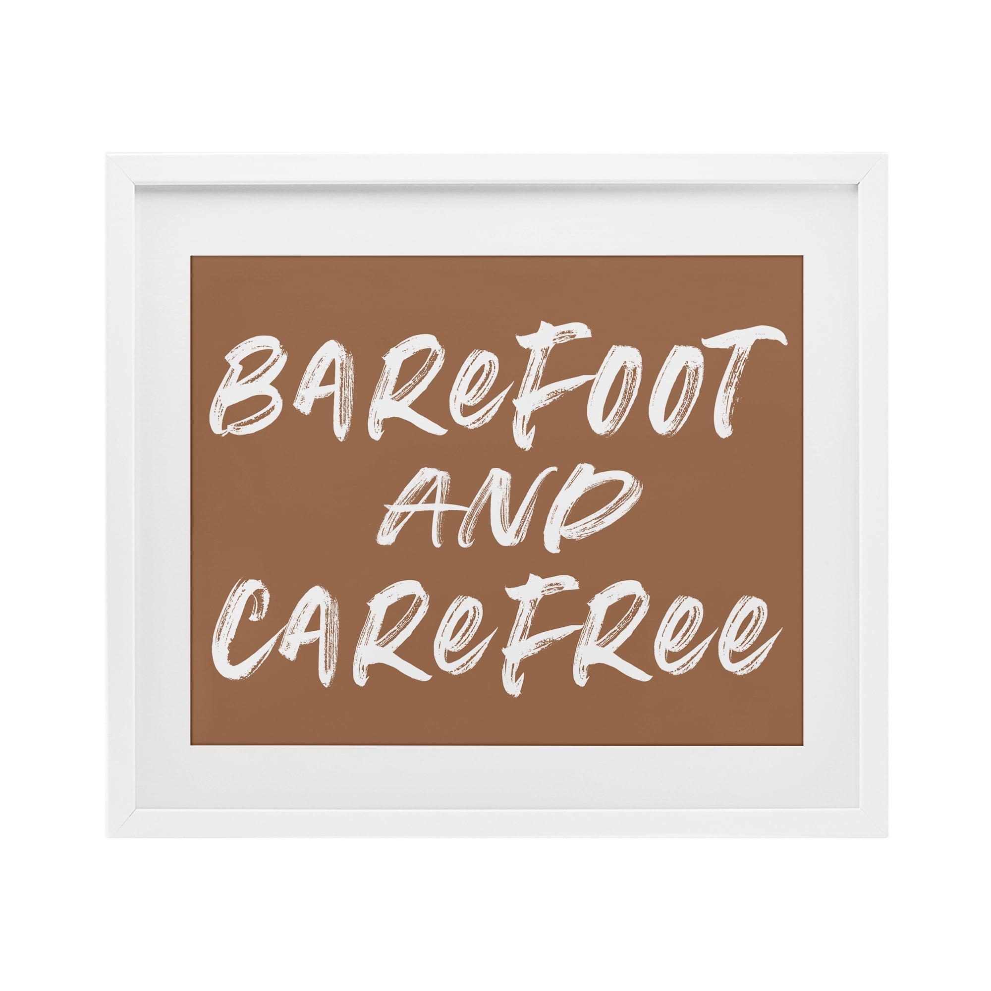 Barefoot & Carefree Brown White Framed Print Under Glass, design by Lettered and Lined