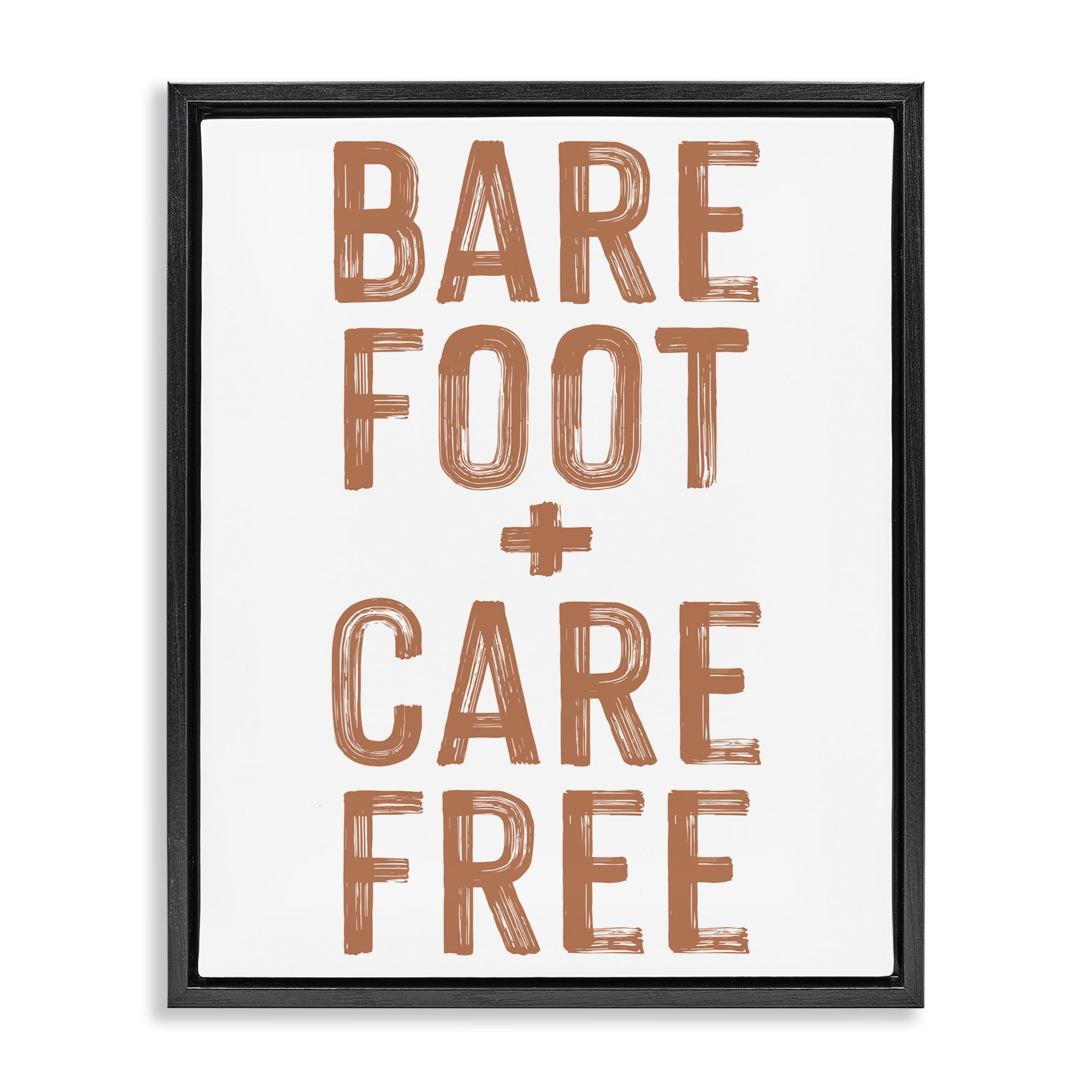 Barefoot Carefree Summer Sentiment Black Framed Floater Canvas Wall Art, design by Lettered and Lined