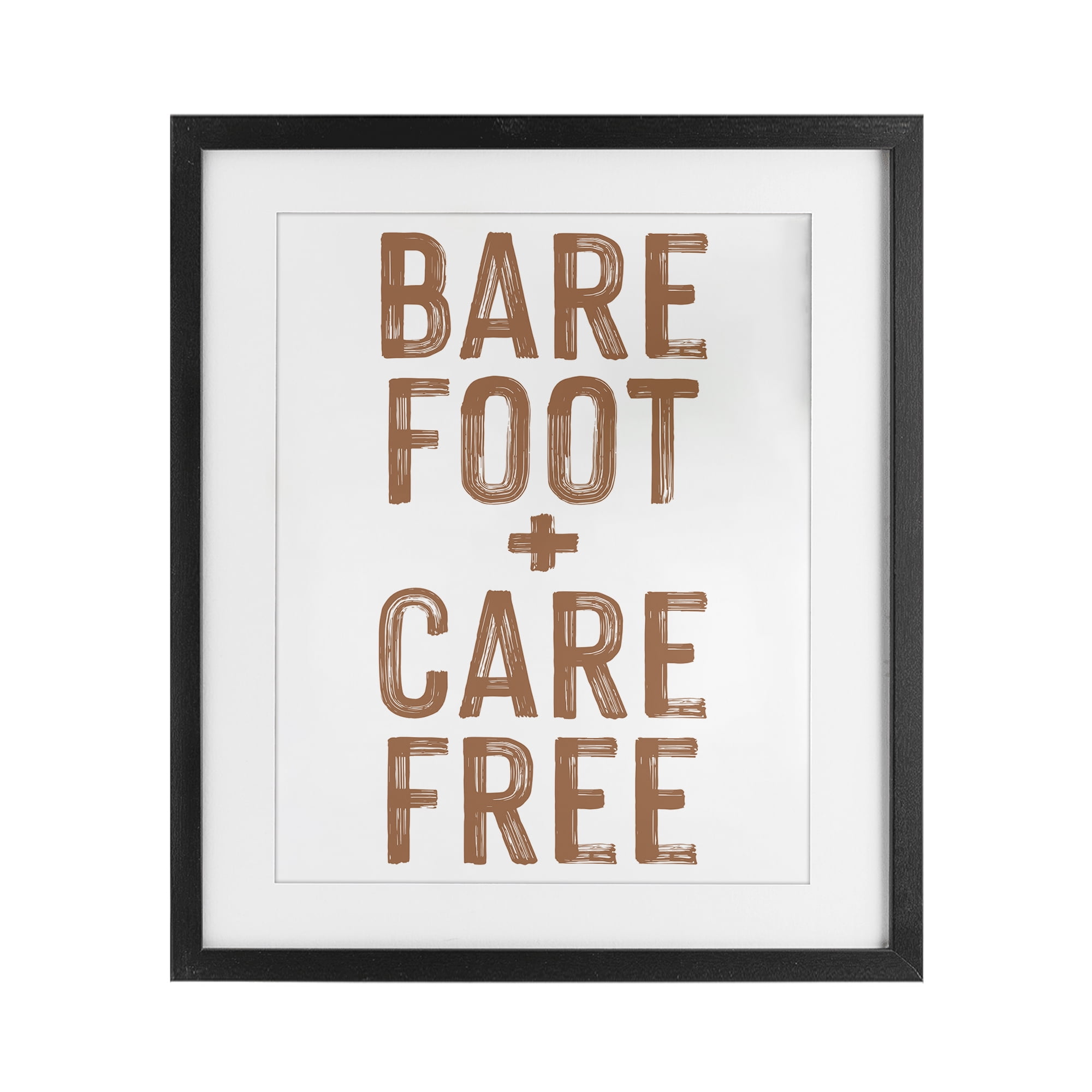 Barefoot Carefree Summer Sentiment Black Framed Print Under Glass, design by Lettered and Lined