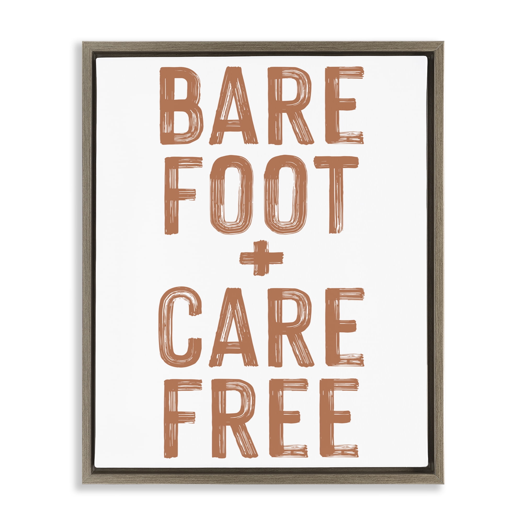 Barefoot Carefree Summer Sentiment Brown Framed Floater Canvas Wall Art, design by Lettered and Lined