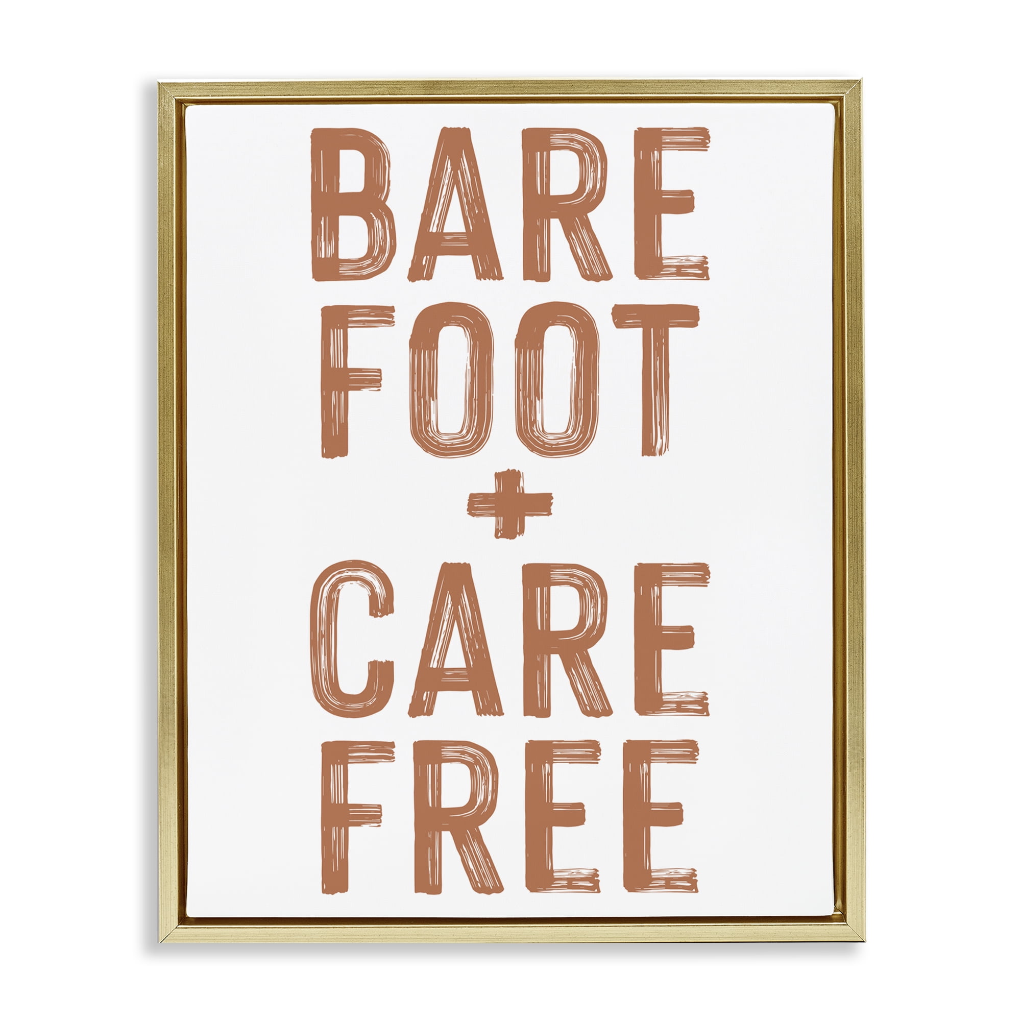 Barefoot Carefree Summer Sentiment Gold Framed Floater Canvas Wall Art, design by Lettered and Lined