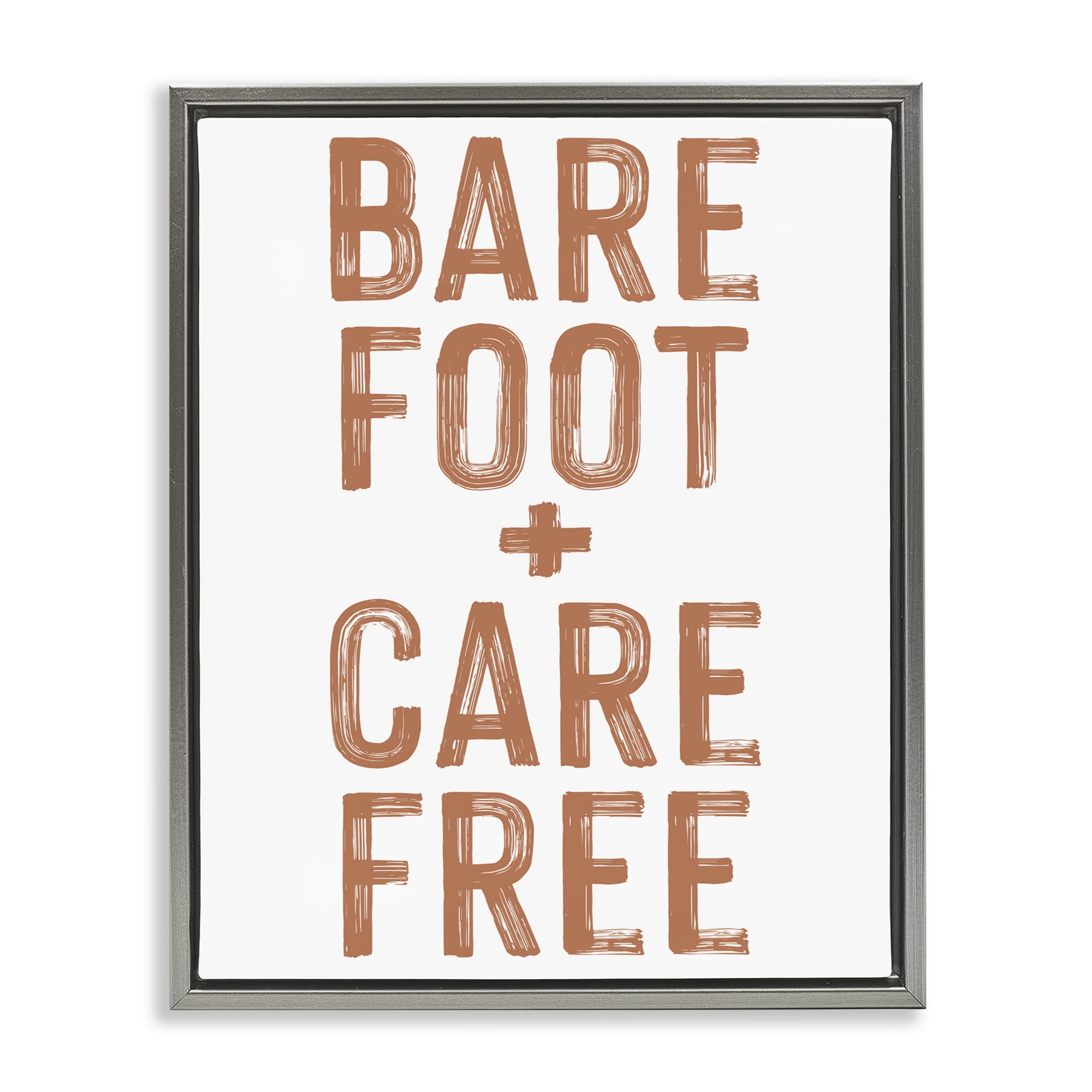 Barefoot Carefree Summer Sentiment Gray Framed Floater Canvas Wall Art, design by Lettered and Lined
