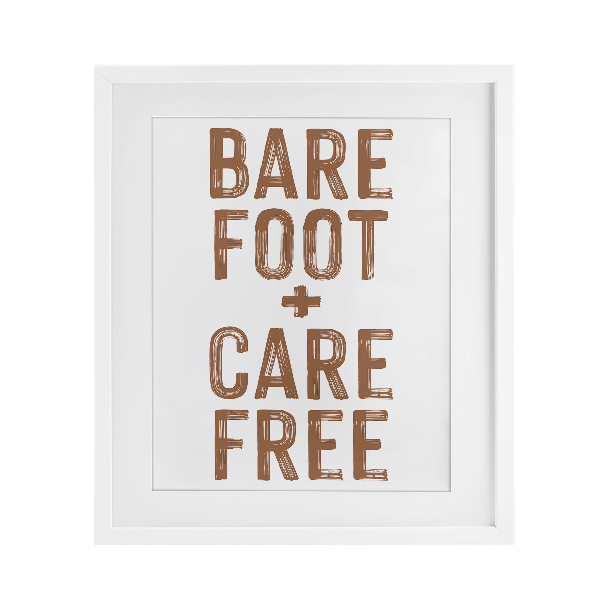 Barefoot Carefree Summer Sentiment White Framed Print Under Glass, design by Lettered and Lined