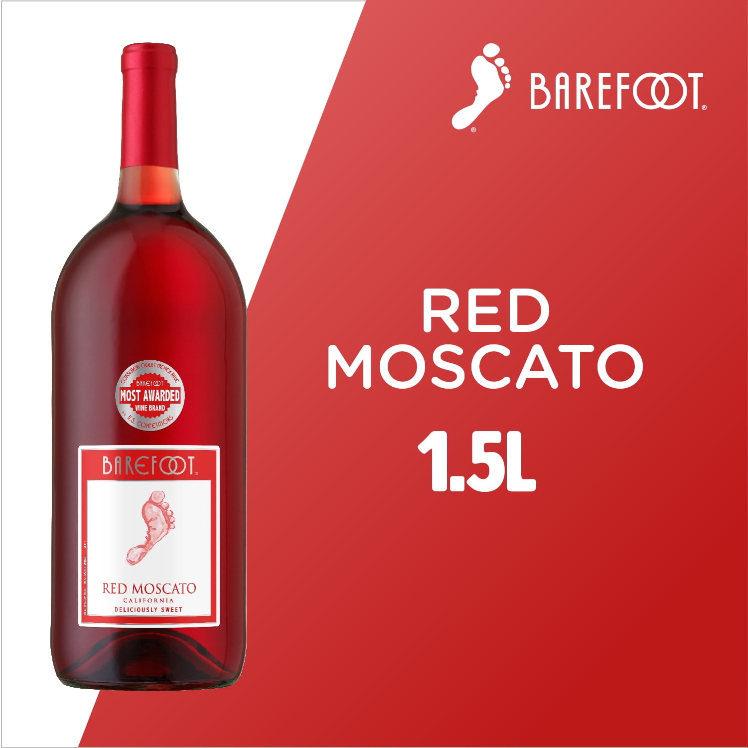 Barefoot Cellars Red Moscato Sweet Red Wine, California, 1.5L Glass Bottle