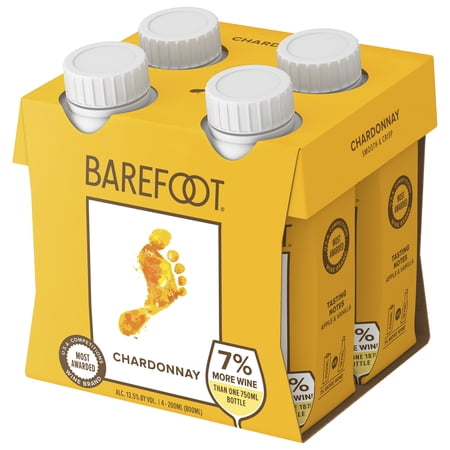 Barefoot Chardonnay White Wine, 4 Pack of 200 mL Tetra Cartons, 13.5% ABV