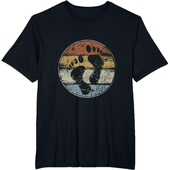 Barefoot Feet Footprint Vintage T-ShirtMen and women, Black T-shirt, size: Extra large