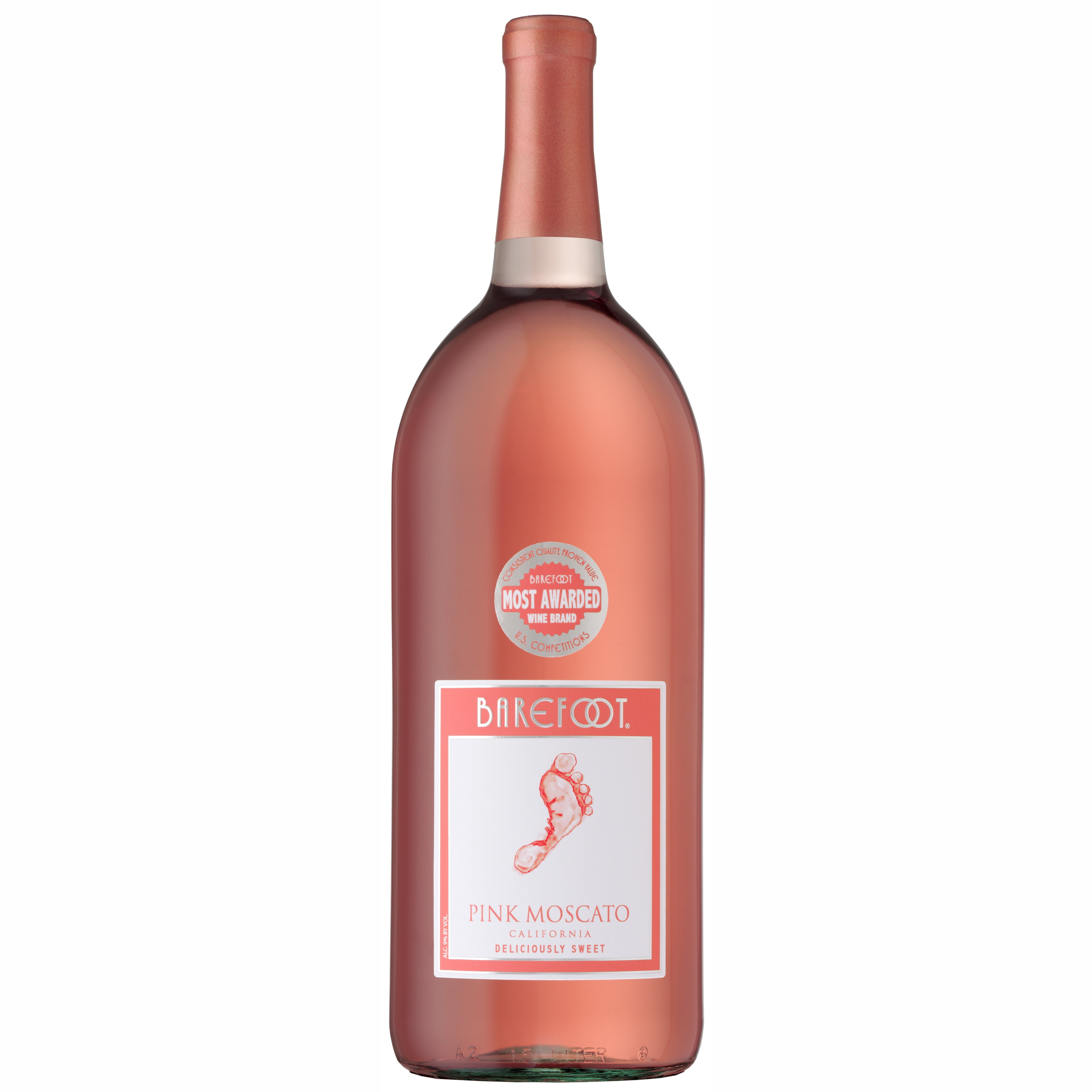 Barefoot Pink Moscato Sweet Rose Wine, California, 1.5 Liter Glass