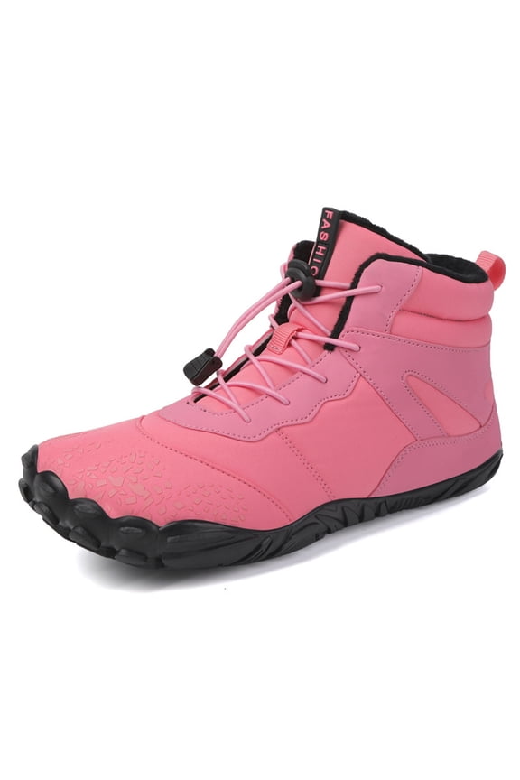 Barefoot Shoes Men Women Wide Toe Box Winter Minimalist Trail Runner Padded Warm Casual Hiking Cotton Boots Sneakers-Pink