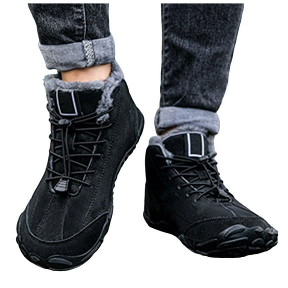 Barefoot Shoes Winter Boots for Men High Top Wide Toe Box Lace up Short Snow Booties Warm Furry Lined Anti-Slip Hiking Boots
