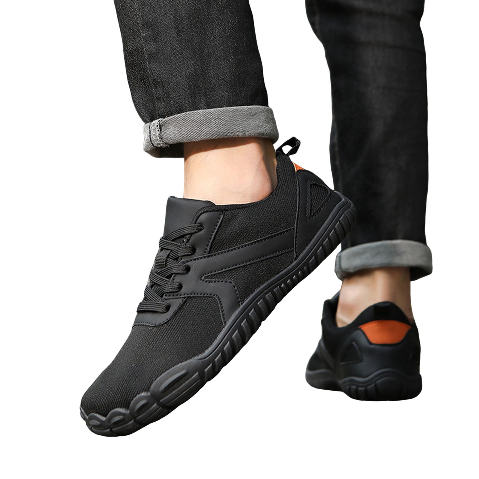 Barefoot Shoes Women Men Wide Toe Box Sneakers Mesh Lace up Running Hiking Shoes Lightweight Workout Gym Footwear Black Size 7.5