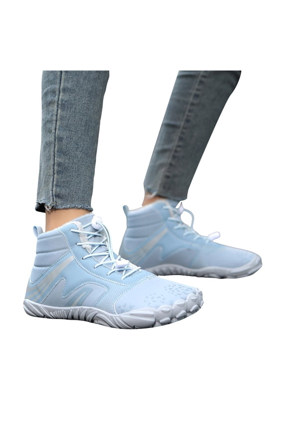 Barefoot Snow Boots for Women Men Lightweight Wide Toe Box Winter Warm High Top Outdoor Sneakers Water Resistant Ankle Booties Light Blue Size 9.5
