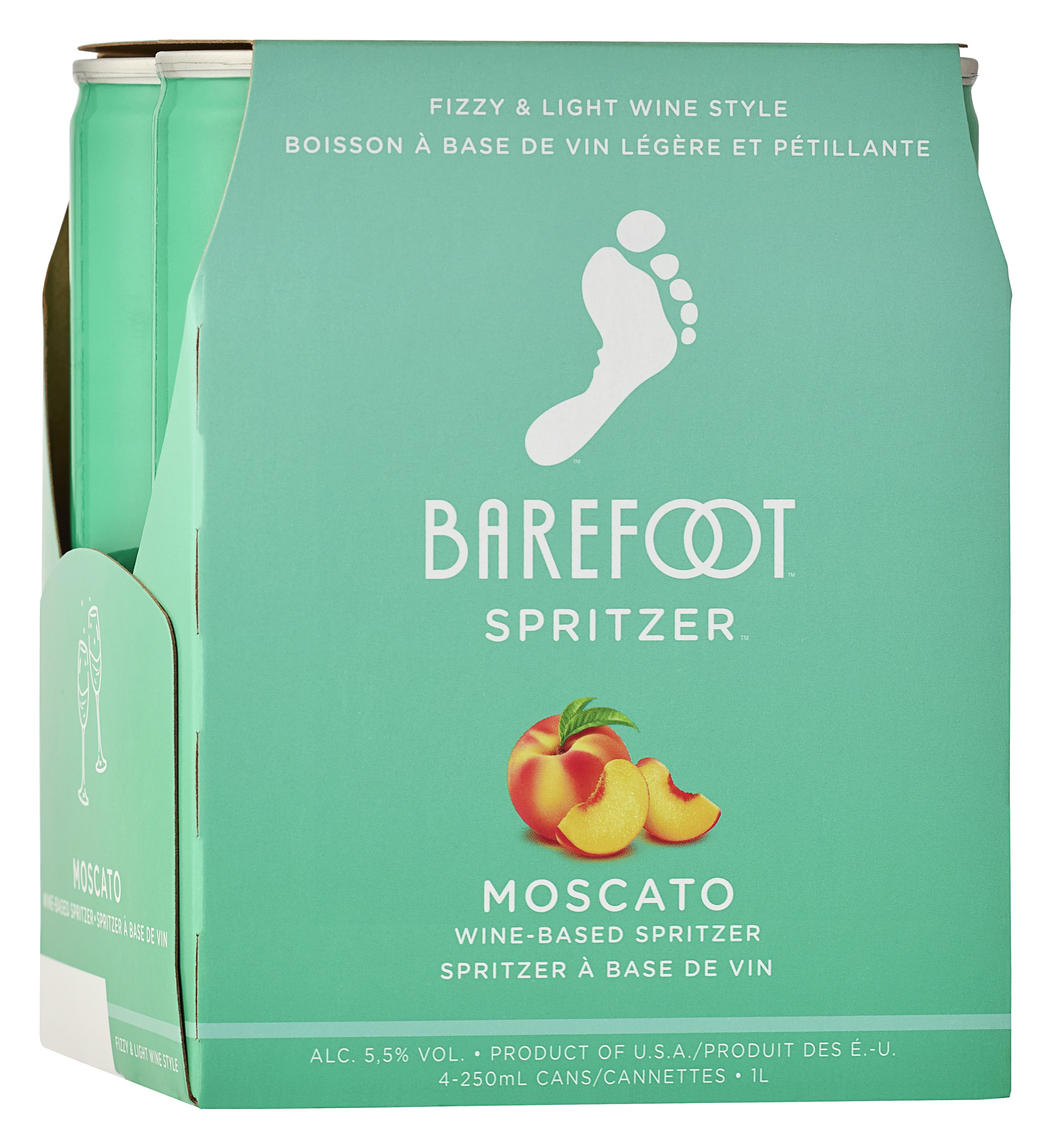 Barefoot Spritzer Moscato White Wine, California, 4 Pack, 4 Single
