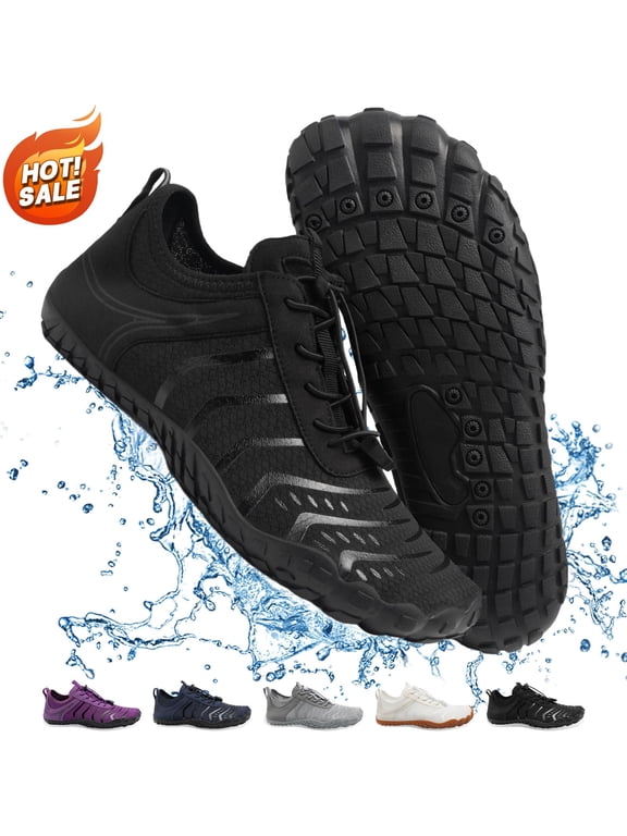 Barefoot Shoes Womens Mens,Wide-Toe Box Hiking Water Shoes, Non-Slip Quick Dry Breathable Barefoot Shoes for Aquatic Sports Hiking Running Beach Swimming Pool Boating,Black