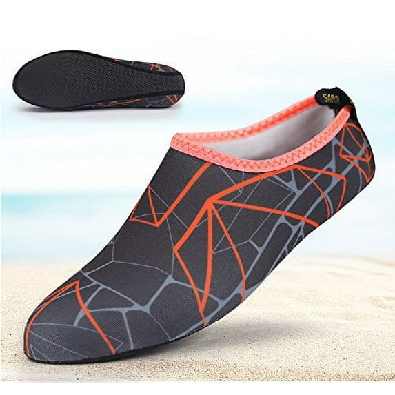 Barefoot Water Skin Shoes, Epicgadget(TM) Quick-Dry Flexible Water Skin Shoes Aqua Socks for Beach, Swim, Diving, Snorkeling, Running, Surfing and Yoga Exercise (Gray/Orange, S. US 3-4 EUR 34-35)