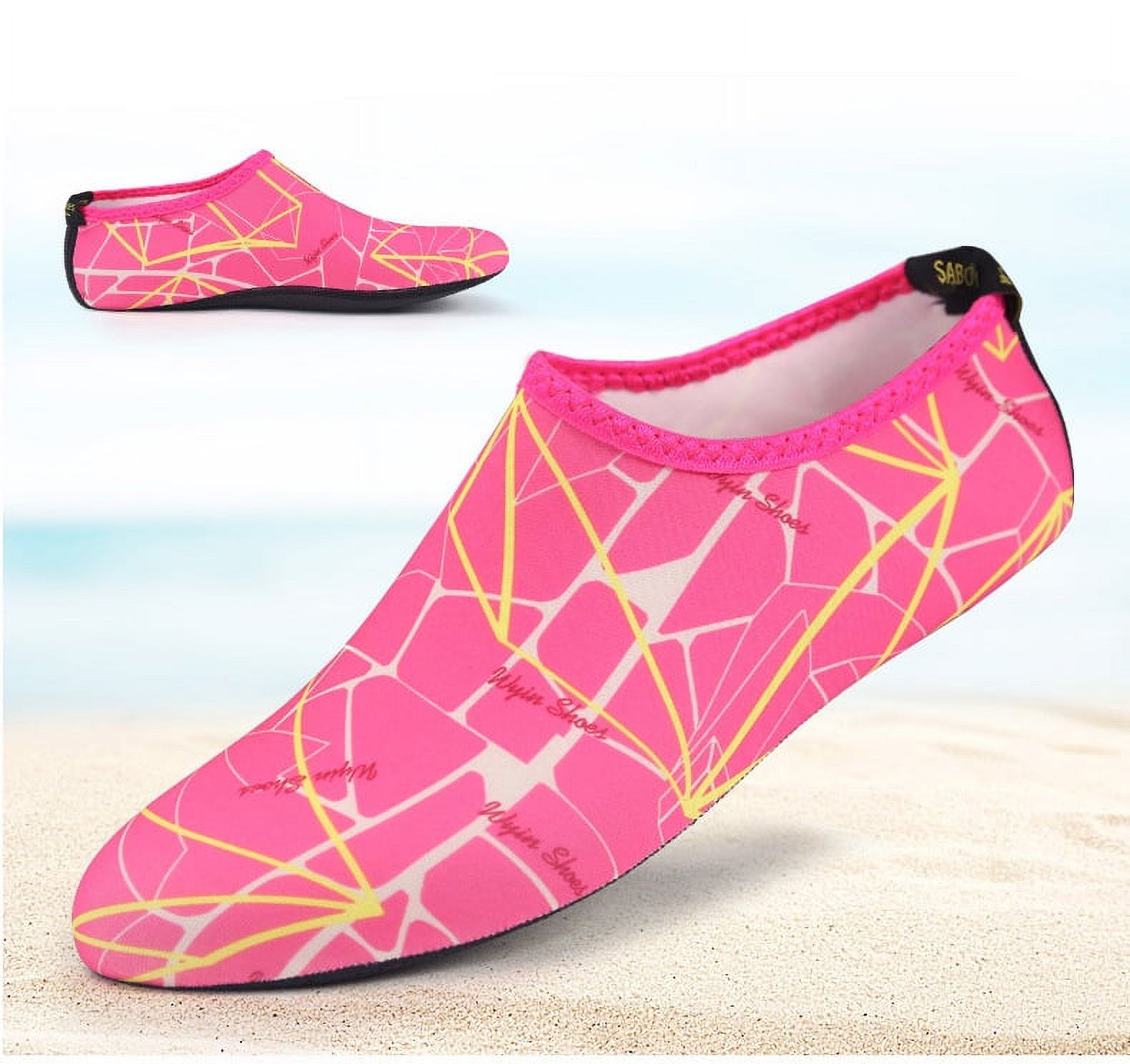 Barefoot Water Skin Shoes, Epicgadget(TM) Quick-Dry Flexible Water Skin Shoes Aqua Socks for Beach, Swim, Diving, Snorkeling, Running, Surfing and Yoga Exercise (Pink/Yellow, XL. US 9-10 EUR 40-41) - image 1 of 2