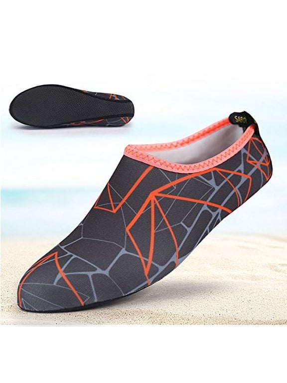 Barefoot Water Skin Shoes, Epicgadget(TM) Quick-Dry Flexible Water Skin Shoes Aqua Socks for Beach, Swim, Diving, Snorkeling, Running, Surfing and Yoga Exercise (Gray/Orange, M. US 5-6 EUR 36-37)