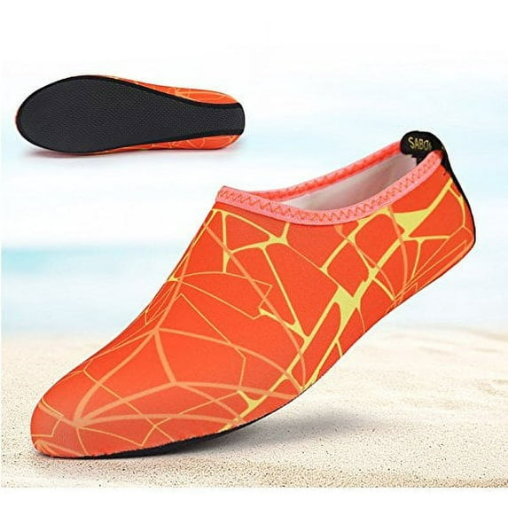 Barefoot Water Skin Shoes, Epicgadget(TM) Quick-Dry Flexible Water Skin Shoes Aqua Socks for Beach, Swim, Diving, Snorkeling, Running, Surfing and Yoga Exercise (Orange/Yellow, M. US 5-6 EUR 36-37)