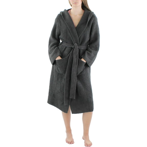 Barefoot Dreams Women's Cozychic Ribbed Hooded Robe - Soft Plush Microfiber