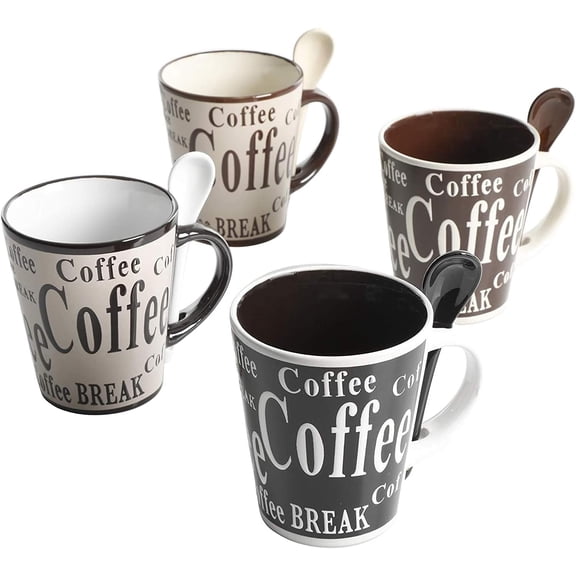 Bareggio Mug and Spoon Set, Caf Americano, 8-Piece Mug and Spoon Set (14oz)