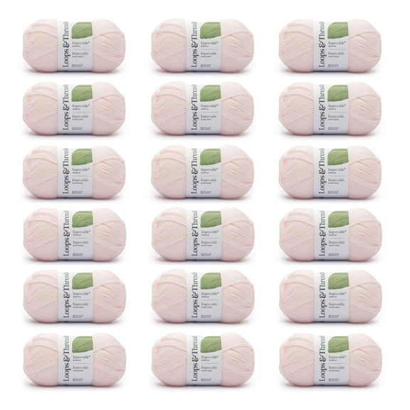 Loops & Threads Barely Pink Impeccable Solid Yarn - Medium Weight Yarn for Knitting, Crochet, Weaving, Arts & Crafts, 18 Pack