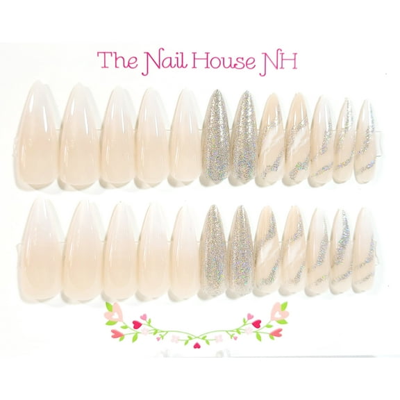 Barely There Glam Glossy Ombre Stiletto Press On Nails by The Nail House NH - 24 Pieces