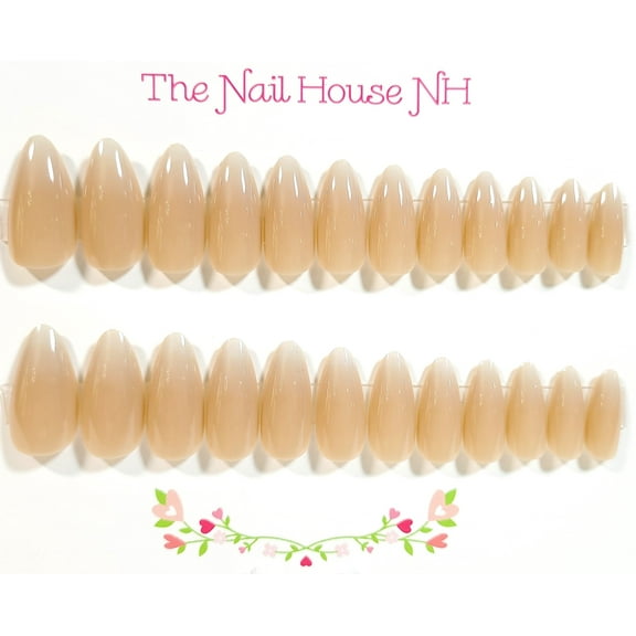 Barely There Nude Ombre Glossy Almond Press-On Nails - 24 Pieces - Artificial Nail Kit