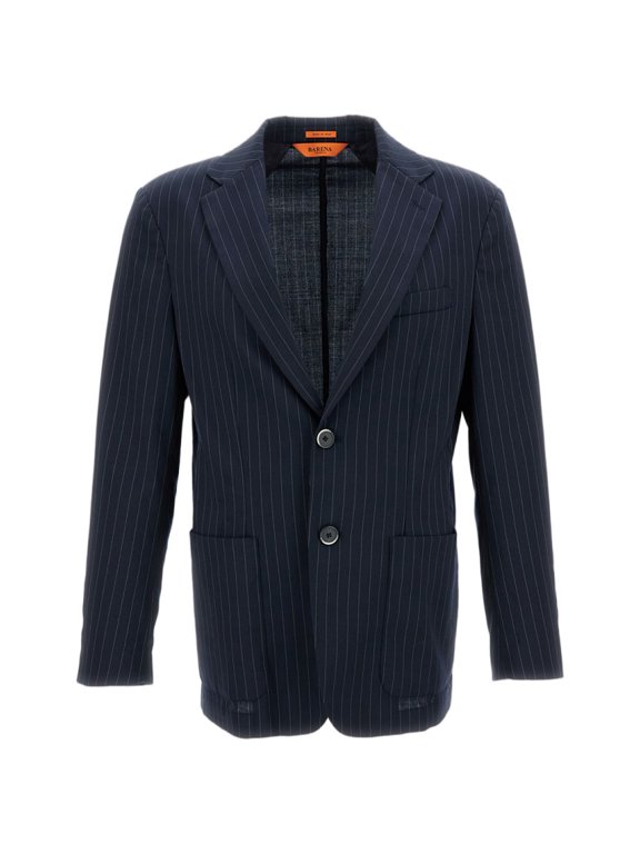 Barena Pinstripe Wool Blend Single-Breasted Jacket With Patch Pockets (Men's)
