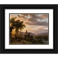 thumbnail image 1 of Barend Cornelis Koekkoek 14x12 Black Ornate Wood Framed Double Matted Museum Art Print Titled: A Hilly Landscape with Castle and Travelers on a Path (1855), 1 of 5