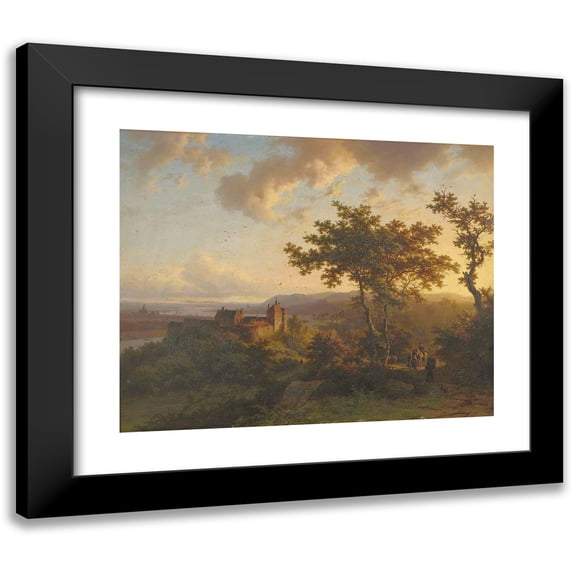Barend Cornelis Koekkoek 18x15 Black Modern Framed Museum Art Print Titled - Wooded Landscape with a Castle (1851)
