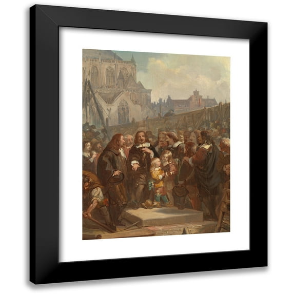 Barend Wijnveld 12x14 Black Modern Framed Museum Art Print Titled - The First Stone Laying of the Amsterdam City Hall, Anno 1648 (1835 - 1897)