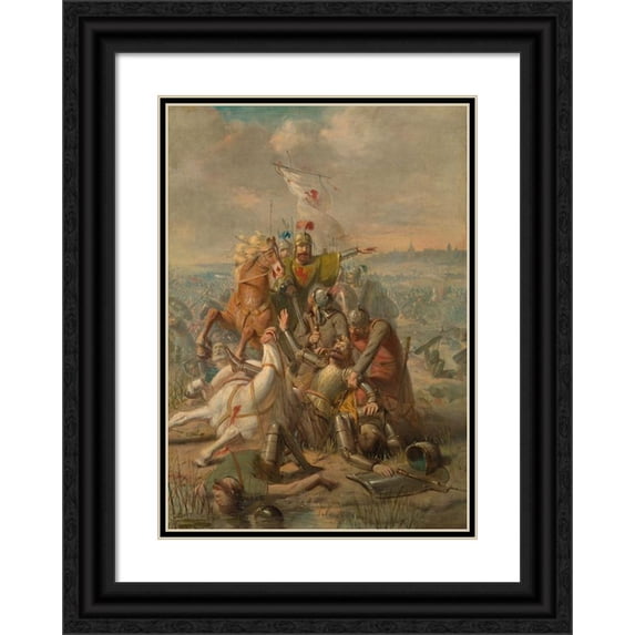 Barend Wijnveld 14x18 Black Ornate Wood Framed Double Matted Museum Art Print Titled - The Duke of Lorraine is Defeated by Dirk III of Holland Near Dordrecht, Anno 1018 (1835 - 1897)