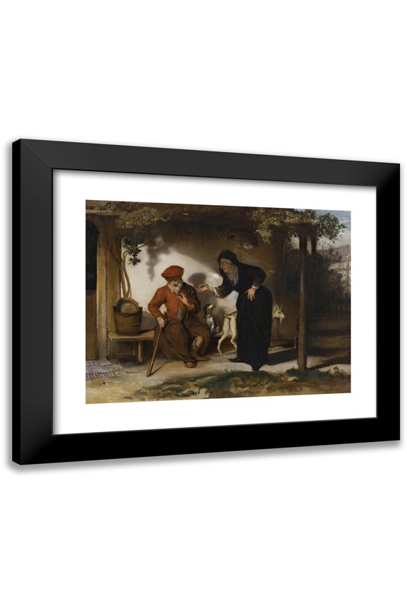 Barent Fabritius 14x12 Black Modern Framed Museum Art Print Titled - Tobit and His Wife Anna with a Goat (1667)