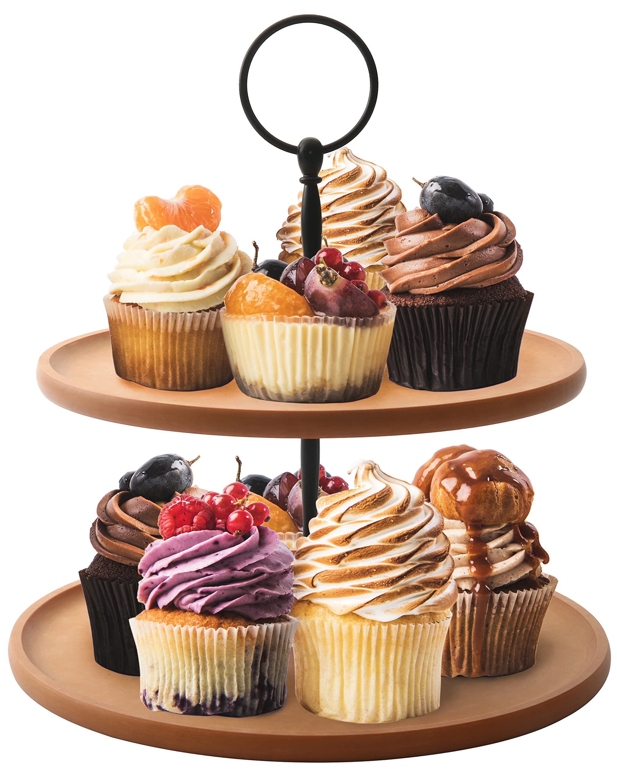 Barenthal Cupcake Stand, 2 Tier Wood Cake Stand Cupcake Tower Wooden Cupcake Stand 2 Tier Serving Tray for Farmhouse Wedding, Birthday, Tea Parties, Baby Showers, Kitchen Decor