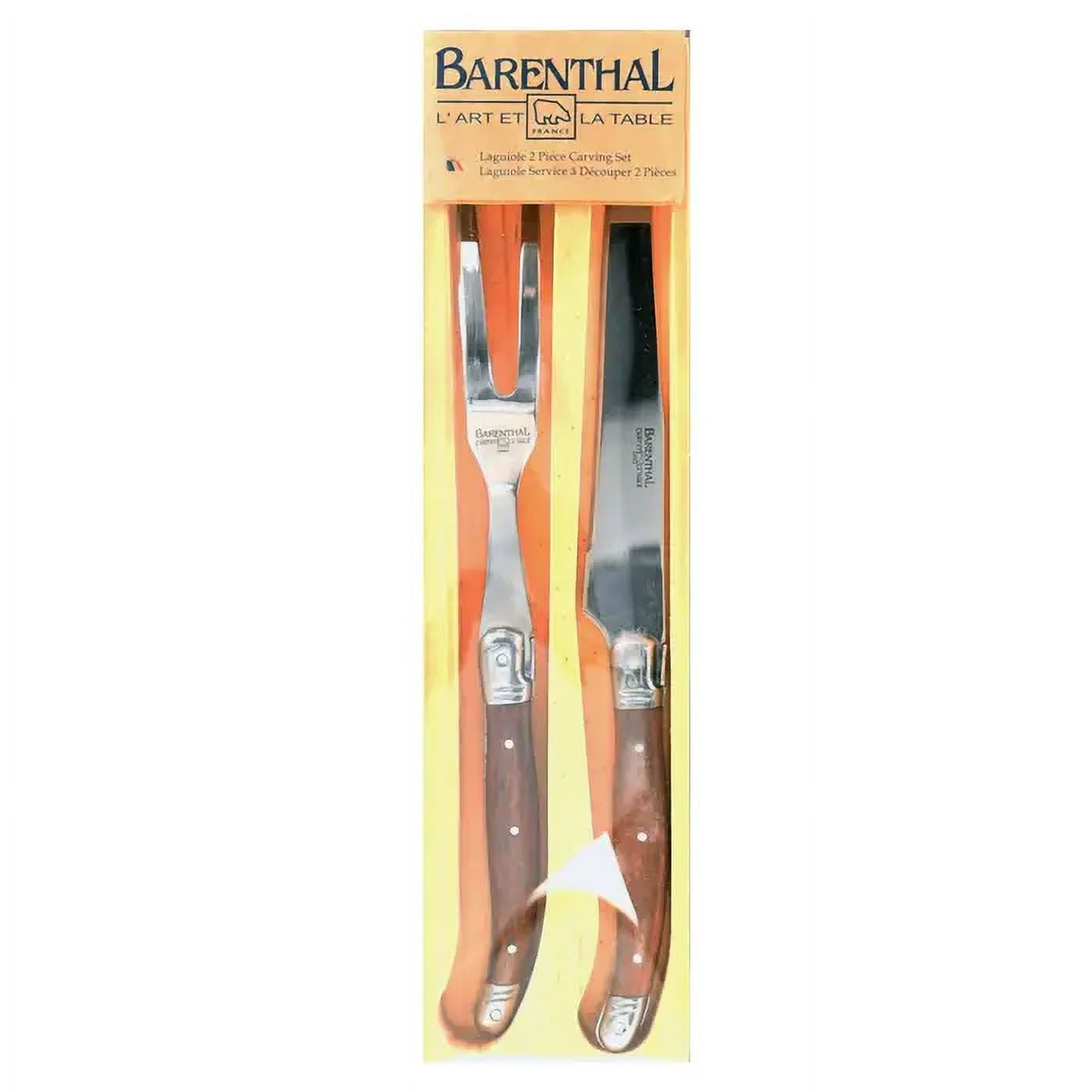 Barenthal Laguiole Inspired 2-pc. Stainless Steel Carving Fork and Knife Set with Natural Wood Handles