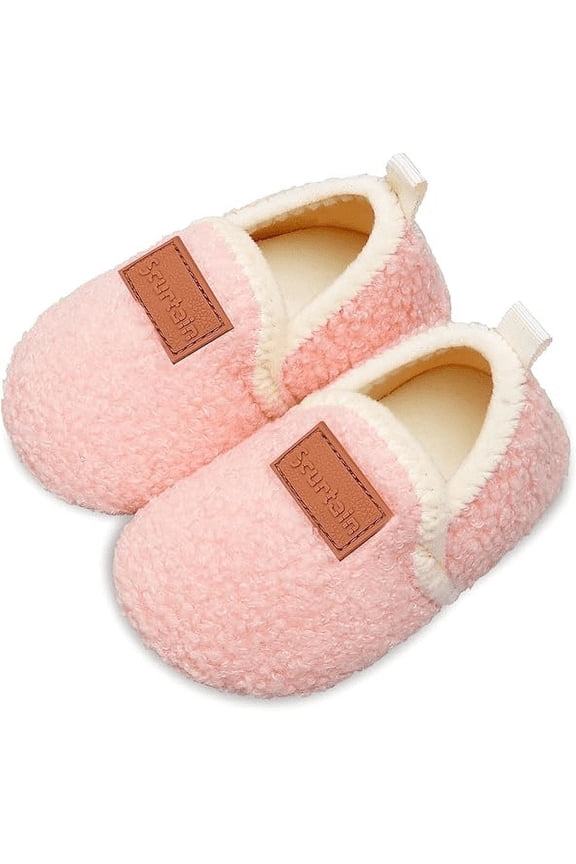 Baby Boys Girls Rubber Sole Slippers Warm Infant Shoes Pink