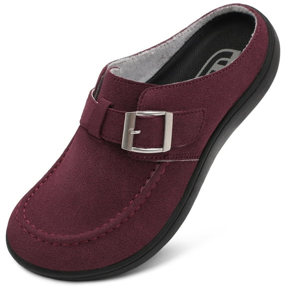 Barerun Women Wide Suede Clogs & Mules with Adjuatable Buckle
