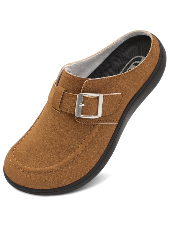 Women Wide Suede Clogs & Mules with Adjuatable Buckle